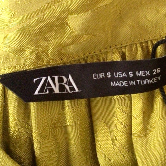 Zara Satin Effect Jacquard Tie Neck Blouse Size Small, Lime Green, New - Picture 8 of 9